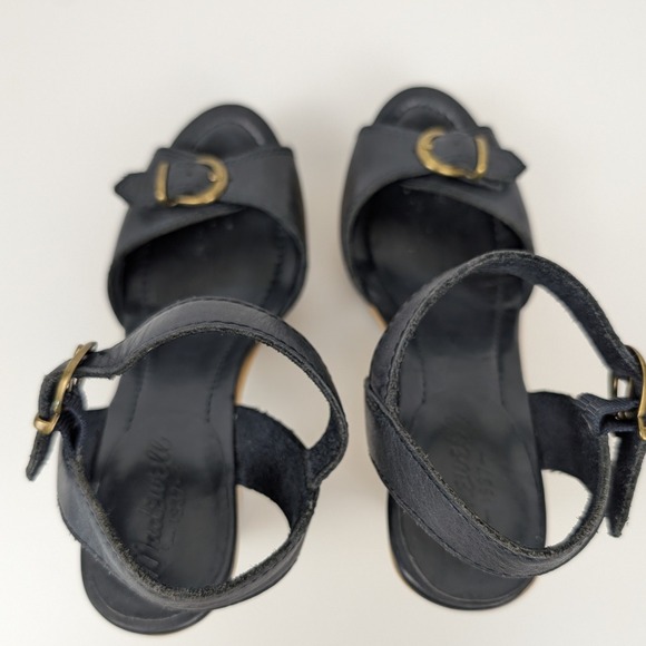 Madewell Platform Block Heel Navy Blue Gold Leather Wood Chunky Sandal 6.5 Y2K - Picture 7 of 11